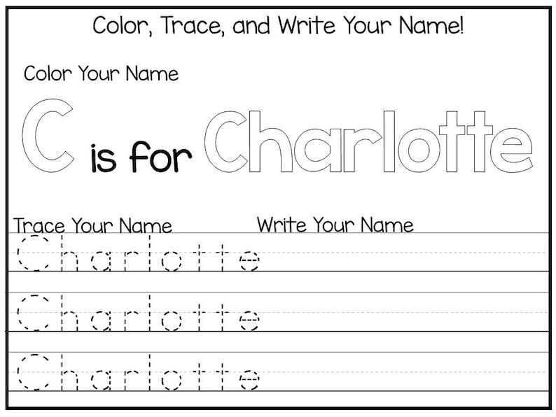 20 Printable CHARLOTTE Name Tracing Worksheets And Activities Etsy