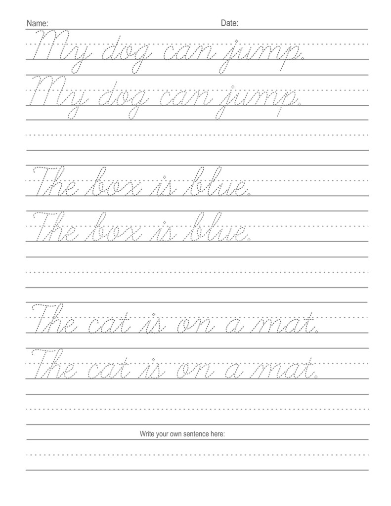 Cursive Practice Sheets Sentences Kiddoin