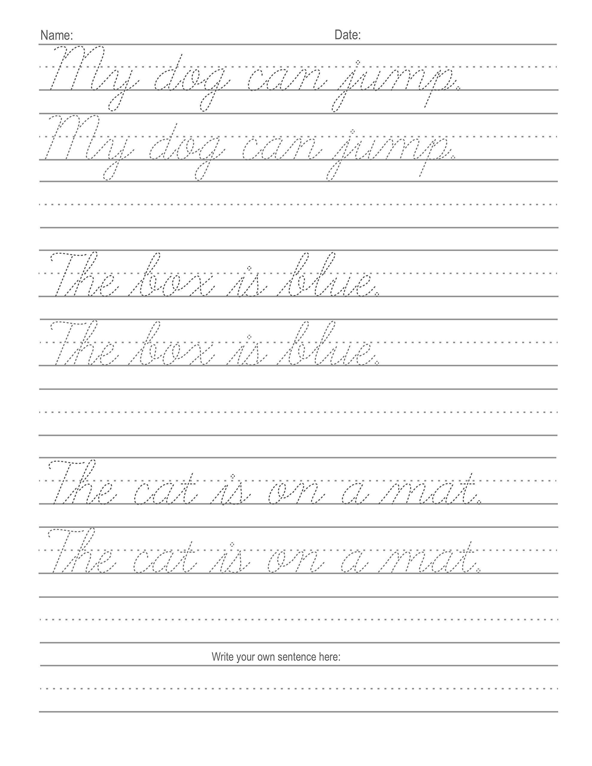 Cursive Practice Sheets Sentences Kiddoin