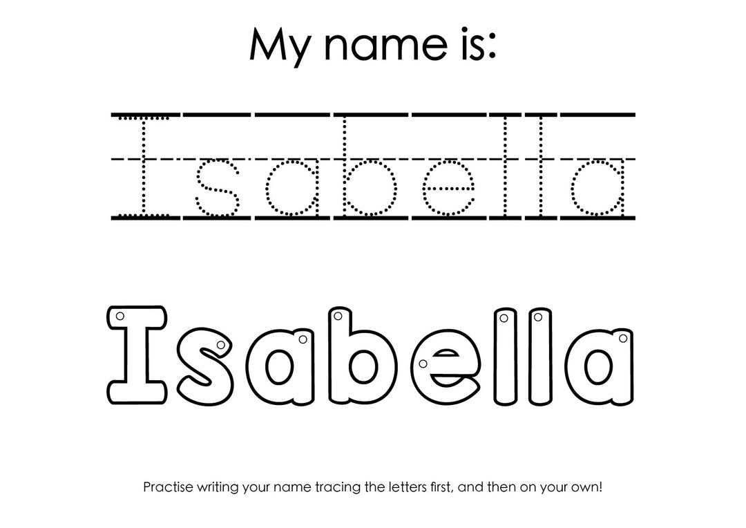 Name Tracing Isabella Etsy