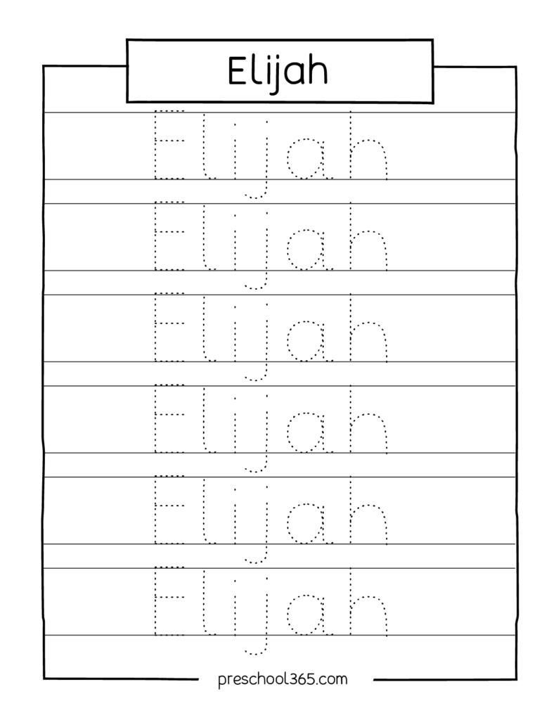 Preschool practice name tracing sheets elijah Preschool365