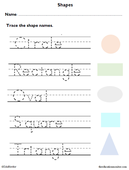 Tracing Shape Names Kindergarten Worksheets EduMonitor