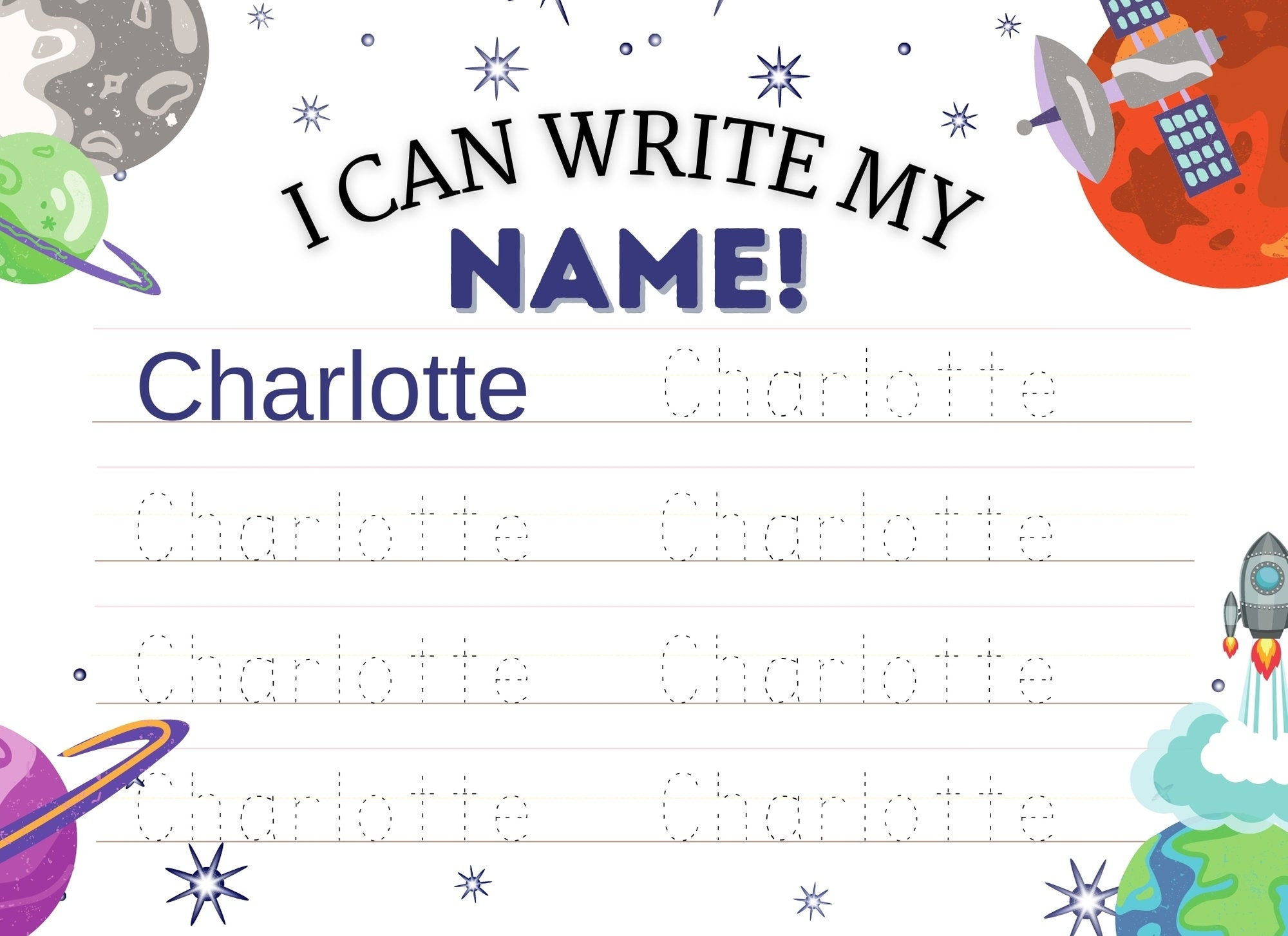 Charlotte Printable Name Tracing Practice Sheet Solar Etsy