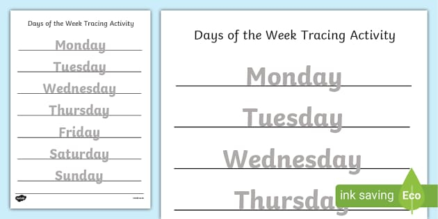 Days Of The Week Tracing Activity teacher Made Twinkl