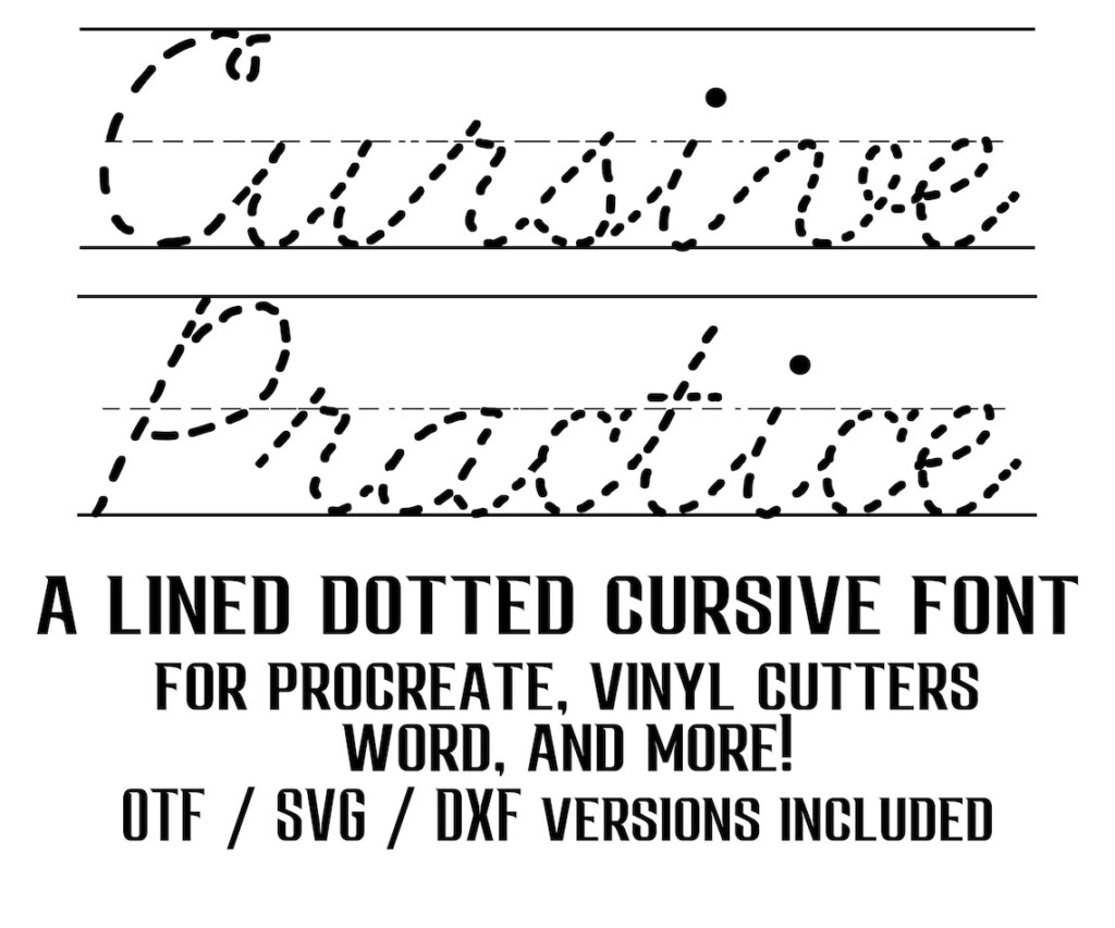 Dotted Cursive Font Lined Cursive Handwriting Practice Font Etsy
