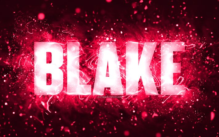 Download Wallpapers Happy Birthday Blake 4k Pink Neon Lights Blake 