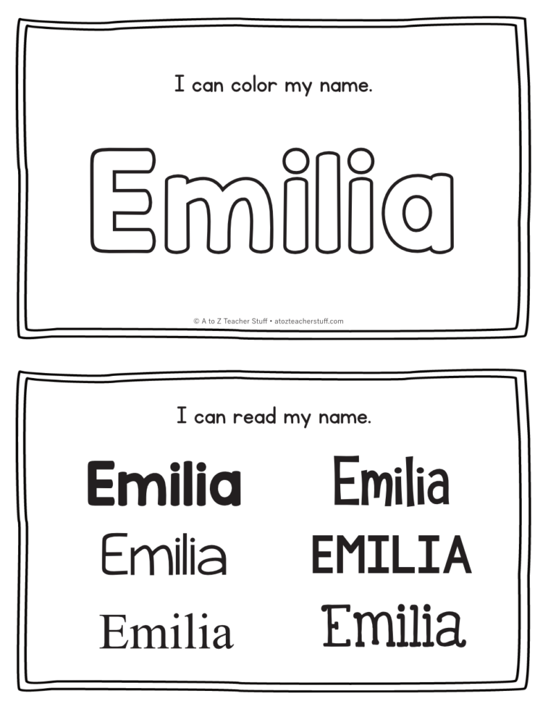 Emilia Name Printables For Handwriting Practice A To Z Teacher 