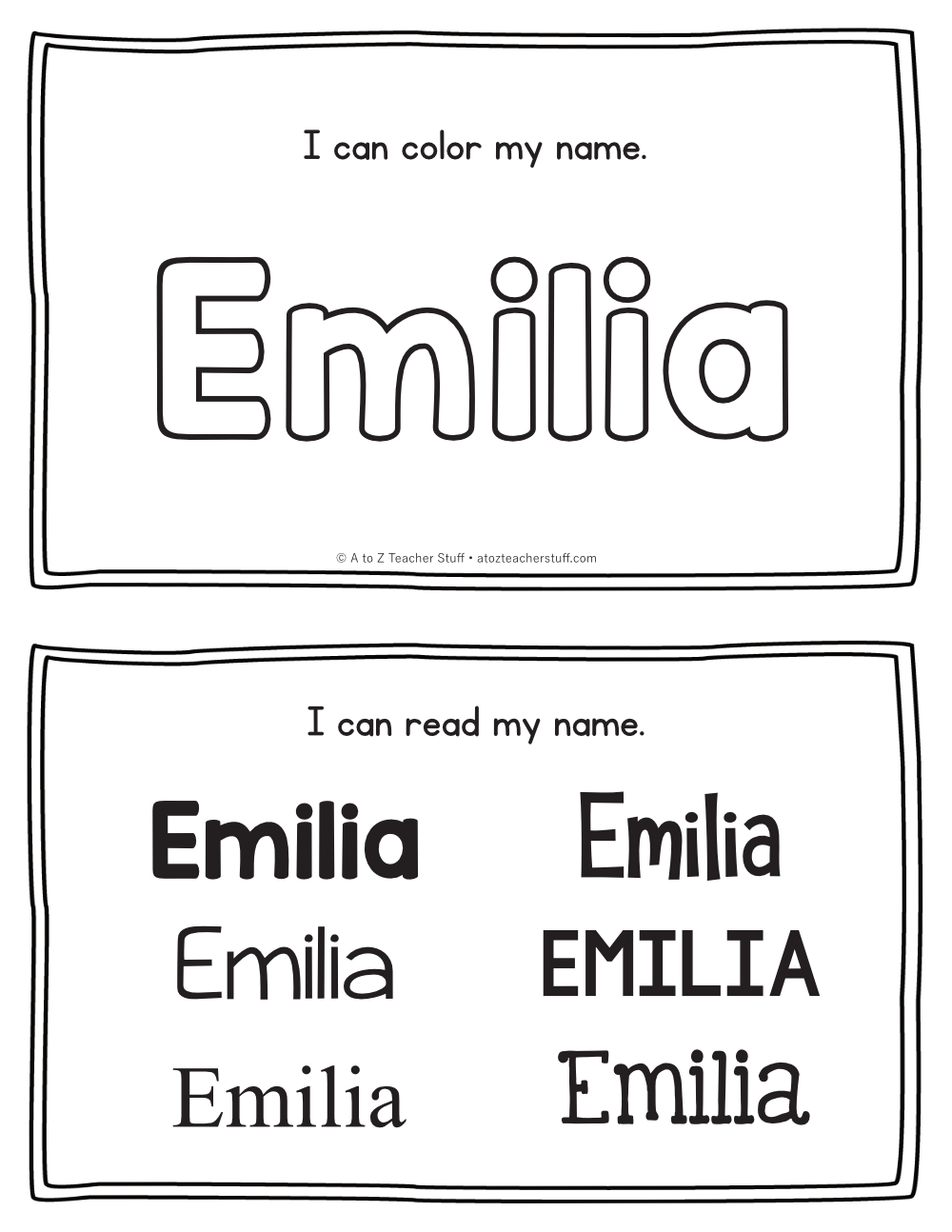 Emilia Name Printables For Handwriting Practice A To Z Teacher 