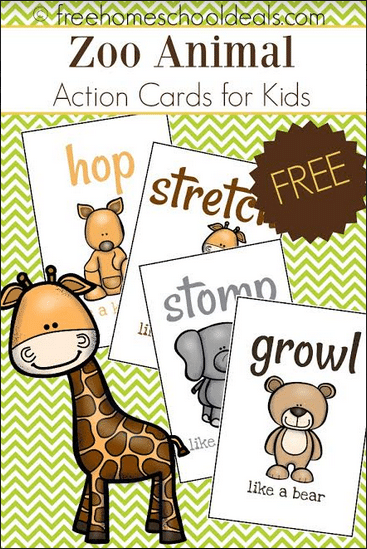 FREE ZOO ANIMAL ACTION CARDS Instant Download 