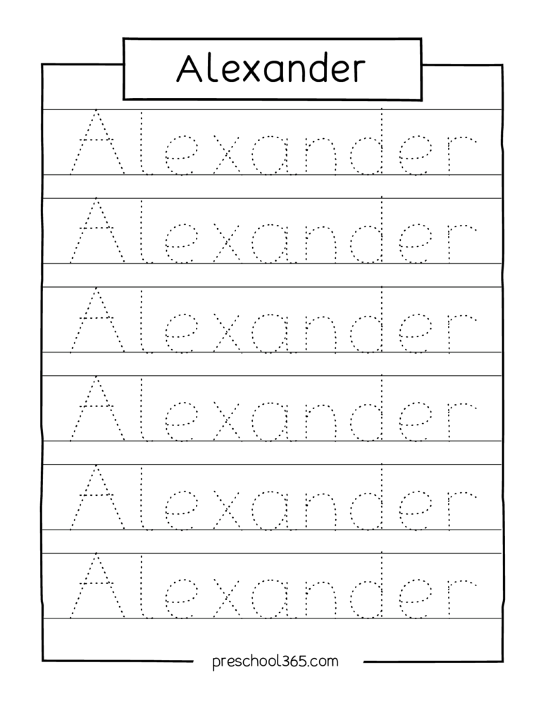Preschool practice name tracing sheets alexander Preschool365