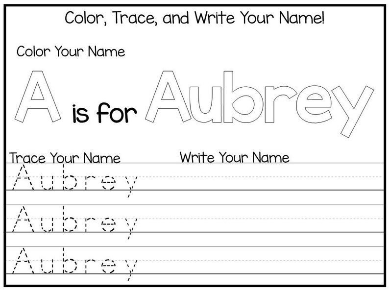 Printable Specific Child Name Tracing Worksheets AUBREY Etsy
