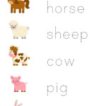 Trace The Names Of Cute Cartoon Farm Animals Handwriting Practice For