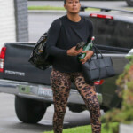 Tracee Ellis Ross Sports Animal Print Leggings While Arriving For A