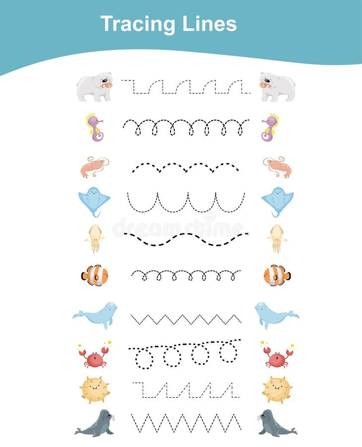Tracing Letters Tracing Names Of Sea Animal Names Worksheet Stock 