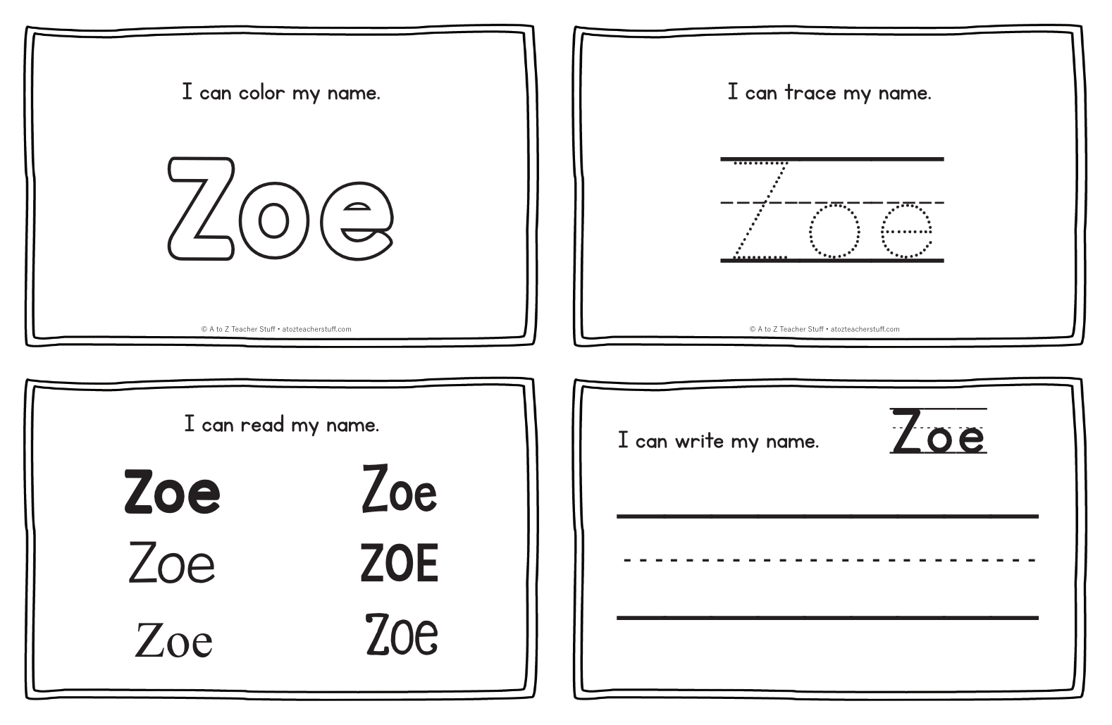 Zoe Name Printables For Handwriting Practice A To Z Teacher Stuff